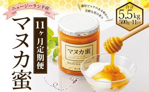 【11ヶ月定期便】ニュージーランド産 マヌカ蜜 約500g×11ヶ月 / 計約5.5kg マヌカハニー マヌカ モノフローラル・マヌカハニー 蜂蜜 はちみつ ハチミツ 健康食品 定期便 杉養蜂園熊本県熊本