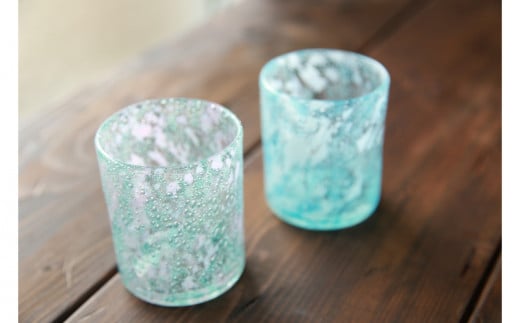【琉球ガラス工房 硝子家すずめ】サンゴ・青空<ペア> 〇 伝統工芸品 琉球ガラス グラス 空 インテリア 海 セット 沖縄 読谷村 雑貨 プレゼント 贈り物 ロックグラス グリーン沖縄県読谷