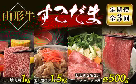 山形牛すこだま定期便【全3回】 F2Y-2880山形県90000肉牛肉