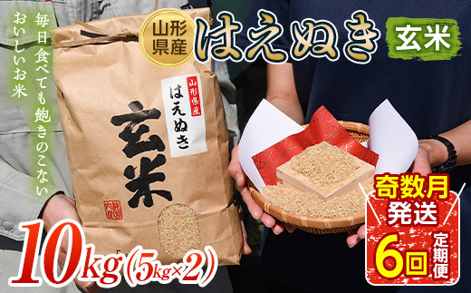 【奇数月発送 6回定期便】山形県産 はえぬき 玄米 《10kg(5kg×2袋)×6回》 FSY-0656山形県144000米・パン玄米・雑穀米・もち米・餅