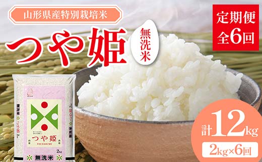 山形県産 特別栽培米 無洗米 つや姫 2kg(BG無洗米) 全6回定期便  米 お米 防災 備蓄 災害対策 コメ ごはん ご飯 食品 山形県 F2Y-3739山形県30000米・パン無洗米