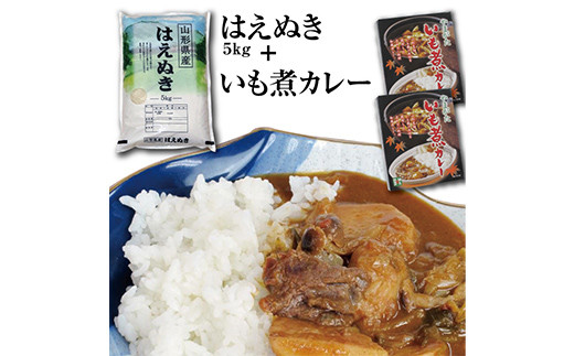 令和5年産庄内米「はえぬき5kg」と山形名物いも煮仕立ての「いも煮カレー2箱」セット F2Y-3776山形県14000米・パン白米