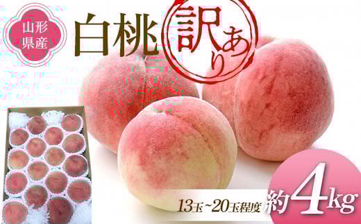 《先行予約 2026年度発送》訳あり 白桃 4kg(13〜20玉程度) ご家庭用  もも モモ 桃 デザート フルーツ 果物 くだもの 果実 食品 山形県 FSY-2468山形県16000果物・フルーツもも・すもも