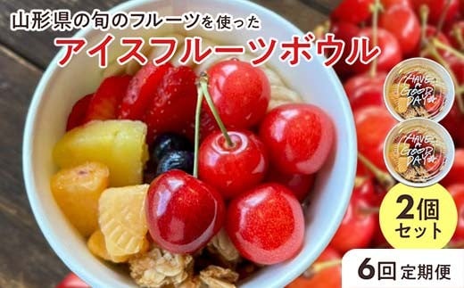 【山形県の旬のフルーツ】を使ったアイスフルーツボウル2個×6回定期便 さくらんぼ もも シャインマスカット ラ・フランス りんご F2Y-4428山形県74000菓子・スイーツアイス・ジェラート