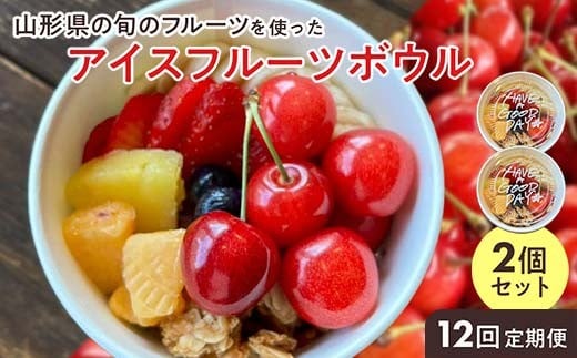 【山形県の旬のフルーツ】を使ったアイスフルーツボウル2個×12回定期便 さくらんぼ もも シャインマスカット ラ・フランス りんご F2Y-4429山形県143000菓子・スイーツアイス・ジェラート