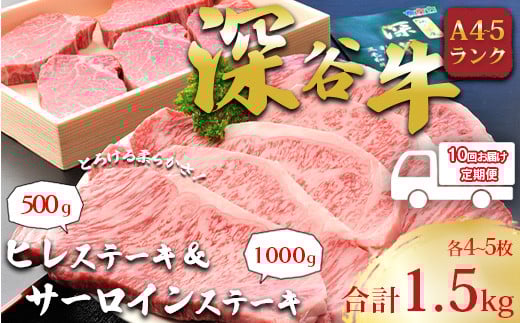 A5・A4ランク深谷牛 国産牛肉  ヒレ&サーロイン ステーキ定期便 【11218-0044】埼玉県深谷市1000000肉牛肉