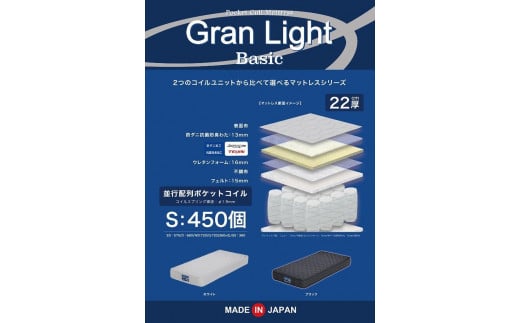 セミシングルサイズ※80cm幅 国産ポケットコイル マットレス グランライトベーシック【ホワイト】福岡県大川市147500雑貨・日用品寝具・タオル