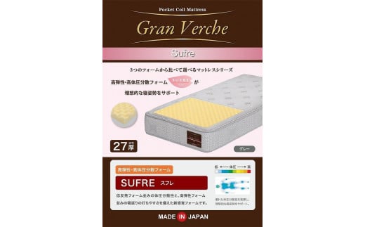 シングルサイズ 国産ポケットコイル 高弾性高体圧分散フォーム マットレス グランヴェルチェスフレ福岡県大川市210000雑貨・日用品寝具・タオル