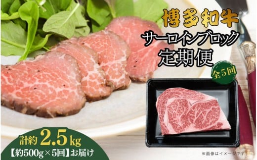 博多和牛 サーロインブロック 定期便全5回 計約2.5kg(約500g×5回)福岡県大川市112000肉牛肉