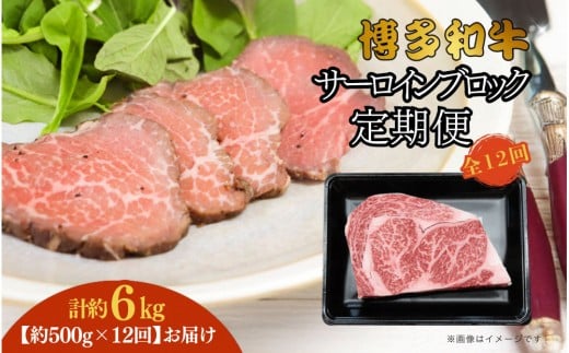 博多和牛 サーロインブロック 定期便全12回 計約6kg(約500g×12回)福岡県大川市268000肉牛肉