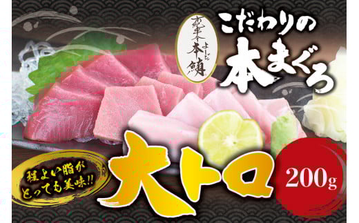 本マグロ 大とろ 200g サク 「プレミア和歌山認定」  和歌山県でも指折りの好漁場で養殖された本鮪です!  南紀串本よしだ本鮪【mhs103A】和歌山県串本町19000魚介・海産物鮮魚