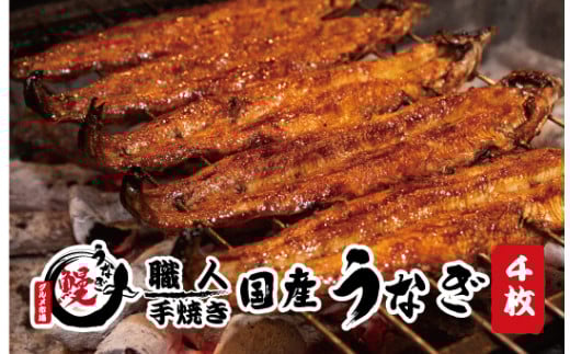 国産うなぎ 蒲焼 備長炭 炭火焼き 紀州職人焼 手焼き 大サイズ4枚(合計約600g)薬味付【串本グルメ市場】【miw101】和歌山県串本町30000魚介・海産物うなぎ