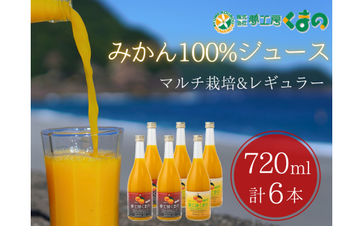 完熟 温州みかん 使用! 無添加 ストレートジュース マルチ ・ レギュラー 2種セット 720ml × 6本 ( 各3本 段ボール箱 ) 温州 みかん 100% オレンジジュース  ご自宅用 子供 三重県 熊野市【kmkn02