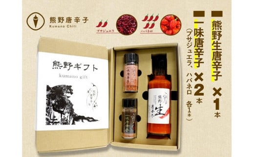 熊野唐辛子ギフトE (一味唐辛子(プサジュエラ)1本+一味唐辛子(ハバネロ)1本+生唐辛子) 希少 国産唐辛子【kmng0010】三重県熊野市11000調味料・油ドレッシング