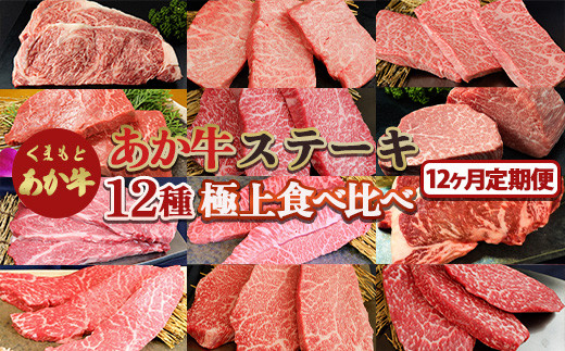 FKP9-520 【12カ月定期便】あか牛ステーキ12種 極上食べ比べセット熊本県球磨村580000肉牛肉