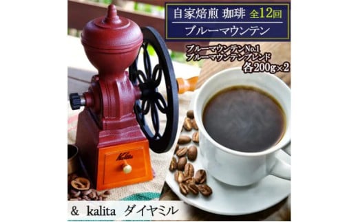 定期便 12回 自家焙煎 ブルーマウンテン 12ヶ月&ダイヤミル(200g×2×12回) お楽しみ Morrow珈琲福岡県小郡市420000お茶・飲料コーヒー・紅茶