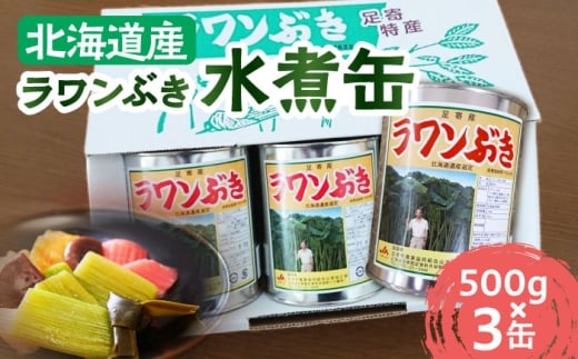 ラワンぶき水煮缶 500g×3缶《足寄町》【NPO法人あしょろ観光協会】ふき フキ ラワンブキ 螺湾ぶき 山菜 水煮 煮物 おでん セット 小分け ギフト 足寄町産 北海道産 道産 あしょろ 年内発送 年