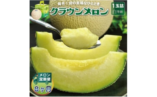 <毎月定期便>クラウンメロン(白等級) 1玉全8回【4069723】静岡県掛川市96000果物・フルーツメロン・スイカ