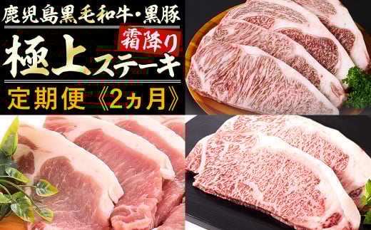 《定期便・全2回》鹿児島県産 黒毛和牛&黒豚 極上ステーキ定期便<計12枚・2.1kg> 肩ロースしゃぶしゃぶと大根ぽんず付き! t0054-002鹿児島県志布志市54000肉牛肉