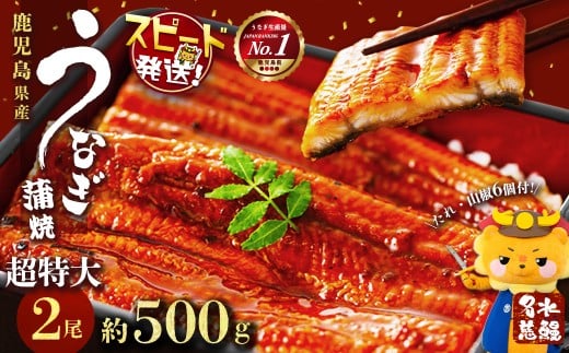 【数量限定】鹿児島県産うなぎ蒲焼 名水慈鰻 超特大サイズ2尾(1尾あたり236~270g)<計約500g> うなぎ 鰻 ウナギ 2尾 国産 蒲焼 かばやき 冷凍 真空 真空パック 無頭 うな重 ひつまぶし タレ 山