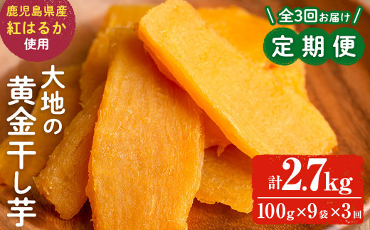 【定期便・全3回】大地の黄金干し芋 計2.7kg(100g×9袋×3回) さつまいも さつま芋 ほしいも 干しいも 紅はるか 国産 九州産 鹿児島県産 小分け スイーツ 干し芋 人気 常温 常温保存 定期便 t0033-0