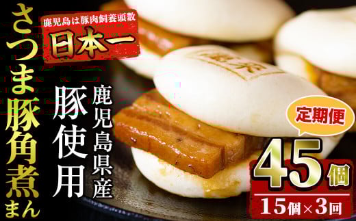 【定期便・全3回】鹿児島県産 さつま豚角煮まんじゅう(15個入り×3回) さつま豚 肉 豚肉 国産 九州産 角煮 饅頭 肉まん 中華まん パン おやつ おつまみ 惣菜 おかず ランキング 人気 3回 t0045-01