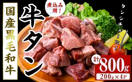 【小分け】国産黒毛和牛 牛タン ブロック(煮込み用)<200g×4P・計800g> 牛タン 牛たん タン たん 肉 牛肉 小分け 国産 希少部位 煮込み ブロック シチュー ビーフシチュー b0-196鹿児島県志布志