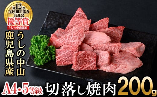 <A4・A5等級>鹿児島県産黒毛和牛 うしの中山 切り落とし焼肉用 200g 黒毛和牛 和牛 肉 牛肉 国産 九州産 鹿児島県産 焼肉 日本一 a0-382鹿児島県志布志市10000肉牛肉