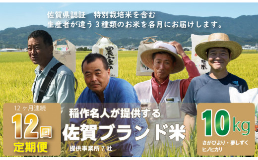 【定期便】(12ヶ月連続お届け)  佐賀のうまか米 毎月お届け便 (10kg×12回)白米佐賀県小城市162000米・パン白米