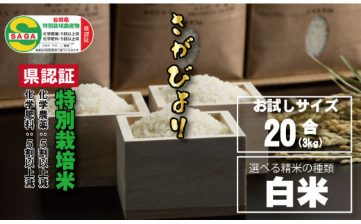 令和6年度産 佐賀県認定 特別栽培米 味試し!さがびより20合(3kg)田中農場 (白米)佐賀県小城市7000米・パン白米