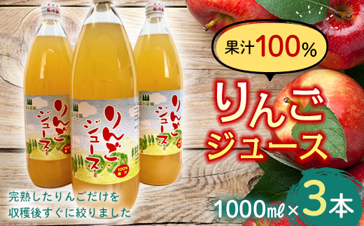 果汁100% りんごジュース (1000ml瓶×3本) 【森の菜園】 フルーツ王国 果物 くだもの フルーツ りんご リンゴ 林檎 アップル リンゴジュース 林檎ジュース アップルジュース 青森県 南部町産