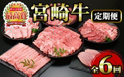 <先行予約受付中!2026年1月から発送開始予定><定期便・6回(連続)>宮崎牛・定期便B(6ヶ月)国産 宮崎県産 宮崎牛 牛肉 ステーキ 焼肉 A4 肩ロース ウデ ロース ヒレ【MI003】【(株)ミヤチク