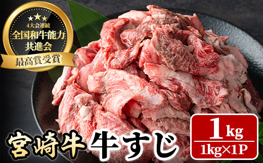 宮崎牛 牛すじ(1kg) 希少部位 BBQ 牛肉 肉 ブランド牛  冷凍 国産 精肉 お取り寄せ 黒毛和牛 宮崎県 【LJ016】【ローカルブランディング株式会社】宮崎県日之影町8000肉牛肉