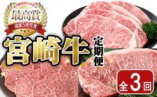 <全3回・定期便>宮崎牛定期便(ロースステーキ・600g、肩焼肉・400g、ワンポンドステーキ・454g)A4 A5 国産 牛肉 精肉 宮崎県産 お肉 黒毛和牛 お取り寄せ 焼き肉 ステーキ【SJ010】【日本ハム