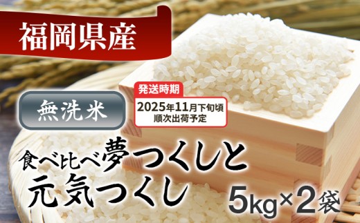 令和7年産 福岡県産米食べ比べ(無洗米)「夢つくし」と「元気つくし」セット 計10kg【11月下旬頃より順次出荷予定】福岡県田川市43000米・パン無洗米