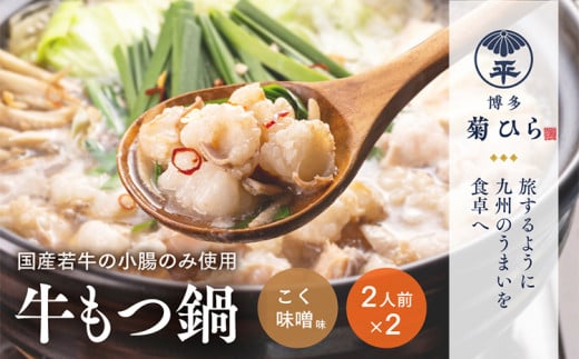博多菊ひら 厳選国産若牛もつ鍋セット(こく味噌味2人前×2セット)福岡県田川市13000鍋セット・総菜・加工食品カレー・シチュー