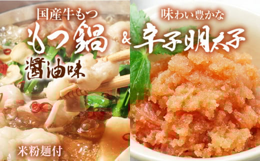 【博多の名物セット】牛もつ鍋(醤油味) 2人前 & 辛子明太子 切子 450g しょうゆ 醤油 牛肉 モツ鍋 お取り寄せグルメ お取り寄せ 福岡 お土産 九州 福岡土産 取り寄せ グルメ 福岡県福岡県