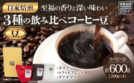 GRAN TORINO 200g×3種類 コーヒー 豆 キリマン トラッドブレンド グアテマラ 3種 飲み比べ セット 計600g 自家焙煎 珈琲豆 ドリンク 飲料 福岡県 福岡 九州 お取り寄せ福岡県田川市21000お茶・飲料