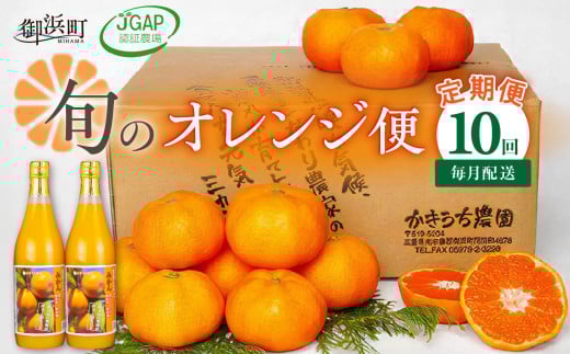 かきうち農園のオレンジ便(全10回)【果物 フルーツ みかん オレンジ デザート みかんジュース オレンジジュース 定期便 定期 10回 三重県 御浜町】三重県御浜町86000果物・フルーツみかん