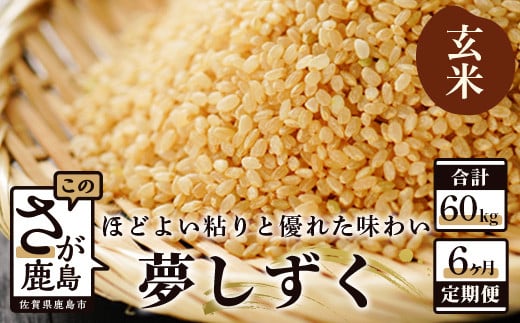 11月発送開始 新米【定期便 6ヶ月】 佐賀県産 夢しずく 玄米 10kg 《6ヶ月連続 毎月お届け》 6回 J-8 令和7年産佐賀県鹿島市200000米・パン玄米・雑穀米・もち米・餅