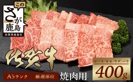 【60日以内発送】A5等級 佐賀牛 焼肉用 400g【厳選部位】ロース モモ ウデ バラ B-616佐賀県鹿島市10000肉牛肉
