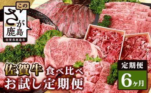 【定期便6回】佐賀牛 食べ比べ 定期便 モモスライス 肩ロース サーロインステーキ 切り落し ローストビーフ 焼肉 R-9佐賀県鹿島市160000肉牛肉