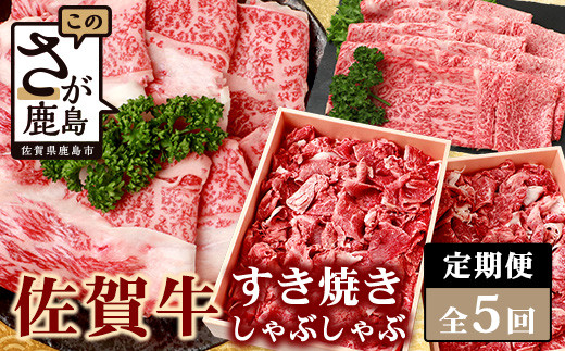 【定期便5回】佐賀牛 しゃぶしゃぶ・すき焼き 定期便 肩ロース モモ 切落し L-42佐賀県鹿島市100000肉牛肉