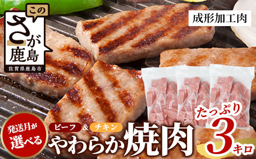 【3月発送】ビーフ&チキンやわらか焼肉(成型肉) 1kg×3袋【合計3kg】柔らかさと溢れる旨さが自慢のお肉 B-613佐賀県鹿島市10000肉その他 肉