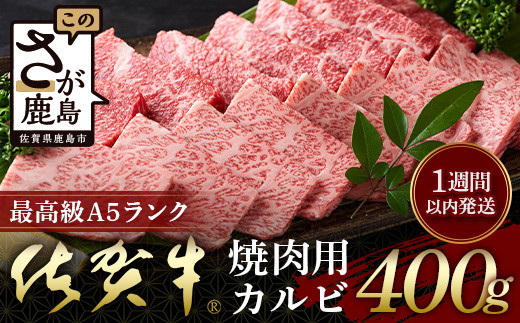 【最速!1週間以内発送!】佐賀牛 最上級A5ランク カルビ焼き肉用400g C-121佐賀県鹿島市17000肉牛肉