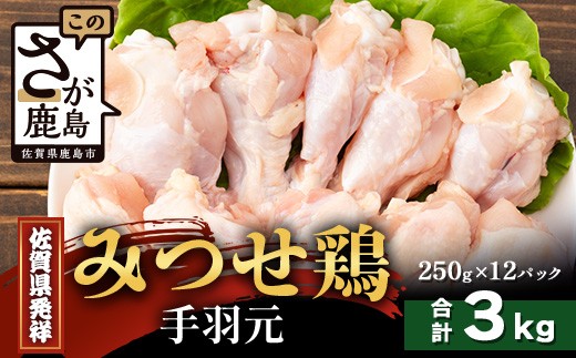 【配送月指定対応可】みつせどり 手羽元 250g×12(合計3kg)D-266 お肉 鶏 肉 からあげ 唐揚げ から揚げ 佐賀県産 鶏肉 煮物佐賀県鹿島市21000肉鶏肉