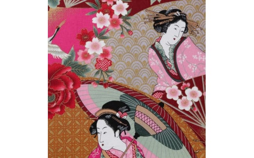 【レッド】紀州晒 紀州和晒 シーチング コットン 綿 綿100% 生地 布 開花シリーズ 和柄 花柄 菊 扇模様 和風 WAGARA おしゃれ ハンドメイド 手芸 手作り 3m 約110cm和歌山県和歌山市10000衣類・装飾