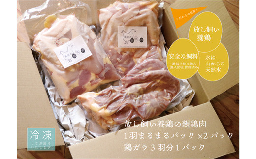 放し飼い養鶏の親鶏肉1羽分まるまるパック×2パック+鶏ガラ3羽分×1パック高知県宿毛市18000肉鶏肉