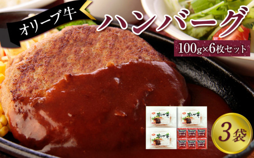 オリーブ牛 ハンバーグ3袋(100g×6枚)セット香川県坂出市12000肉牛肉