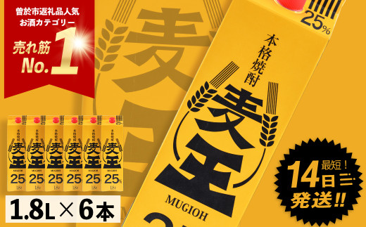 ≪鹿児島本格麦焼酎≫麦王パック(1.8L×6本・計10.8L) 麦焼酎 お酒 セット【岩川醸造】A393-v02鹿児島県曽於市16000酒・アルコール焼酎